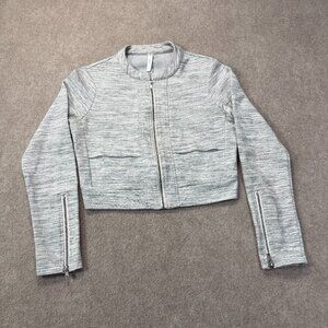 Fabletics Women’s Cropped Zip Jacket – Women's Size Small – Gray & White